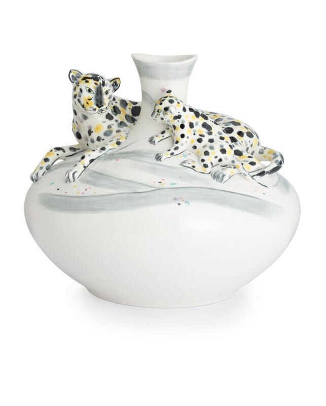Franz Porcelain Leopards Vase With Wooden Base Limited Edition 588 FZ02831