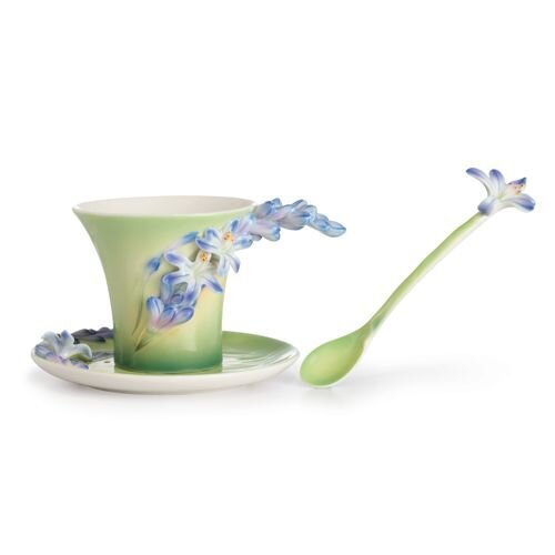 Franz Porcelain Lily Of The Nile Flower Cup Saucer Spoon Set FZ02615