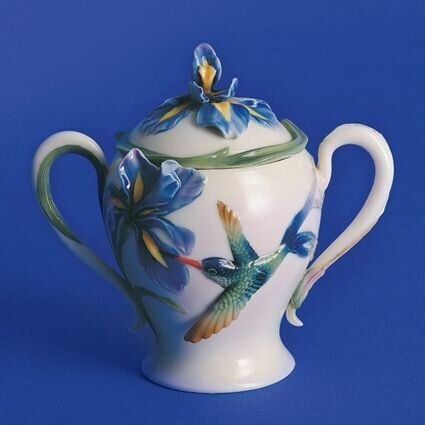 Franz Porcelain Long Tail Hummingbird Sugar Jar With Cover FZ00134