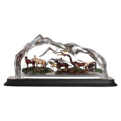 Franz Porcelain Lucite Eight Fine Horses Figurine With Wooden Base FL00107
