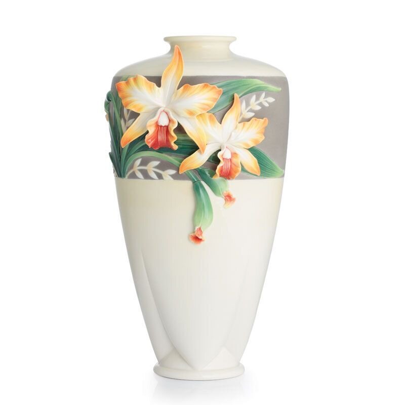 Franz Porcelain Magnificent Cattleya Orchid Large Vase FZ02881