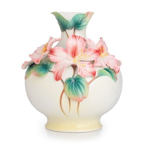 Franz Porcelain Mountain Orchid Design Sculptured Porcelain Mid Size Vase FZ02756