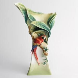Franz Porcelain Paradise Calling Macaw Bird Large Vase (Limited Edition 2,000) FZ00744