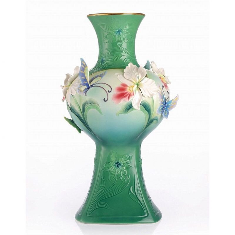 Franz Porcelain Peace and Blessings-The Orchid and Butterfly Design Sculptured Porcelain Vase FZ03061