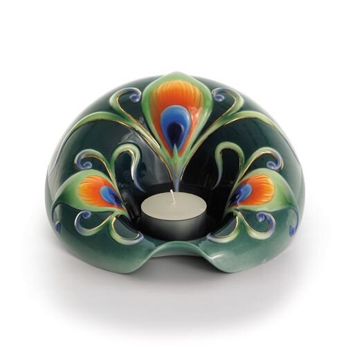 Franz Porcelain Peacock Splendor Tea Lite Holder FZ01645