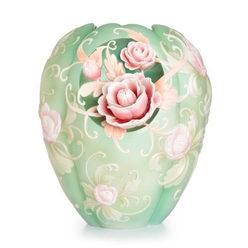 Franz Porcelain Pink Camellia Design Sculptured Porcelain Large Vase Limited Edition 2,000 FZ02728