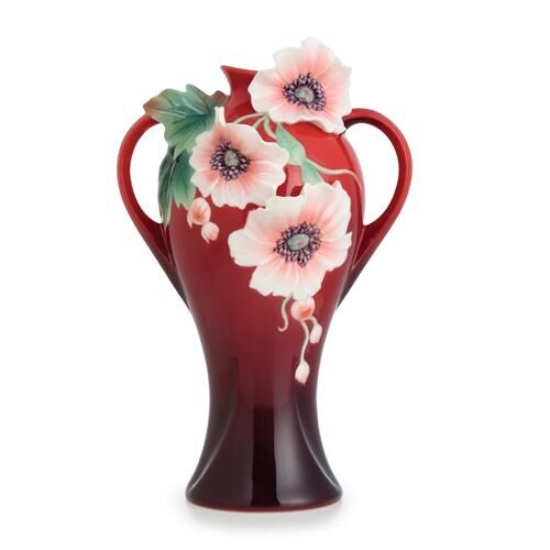 Franz Porcelain Pink Poppy Design Sculptured Porcelain Mid Size Vase FZ02621