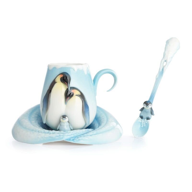 Franz Porcelain Playful Penguins Cup Saucer Spoon Set FZ02118