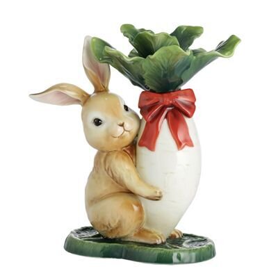 Franz Porcelain Rabbit Zodiac Design Sculptured Porcelain Rabbit With Chinese White Radish Figurine FZ02541