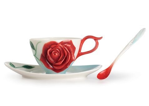 Franz Porcelain Romance Of The Rose Cup Saucer Spoon Set FZ02644