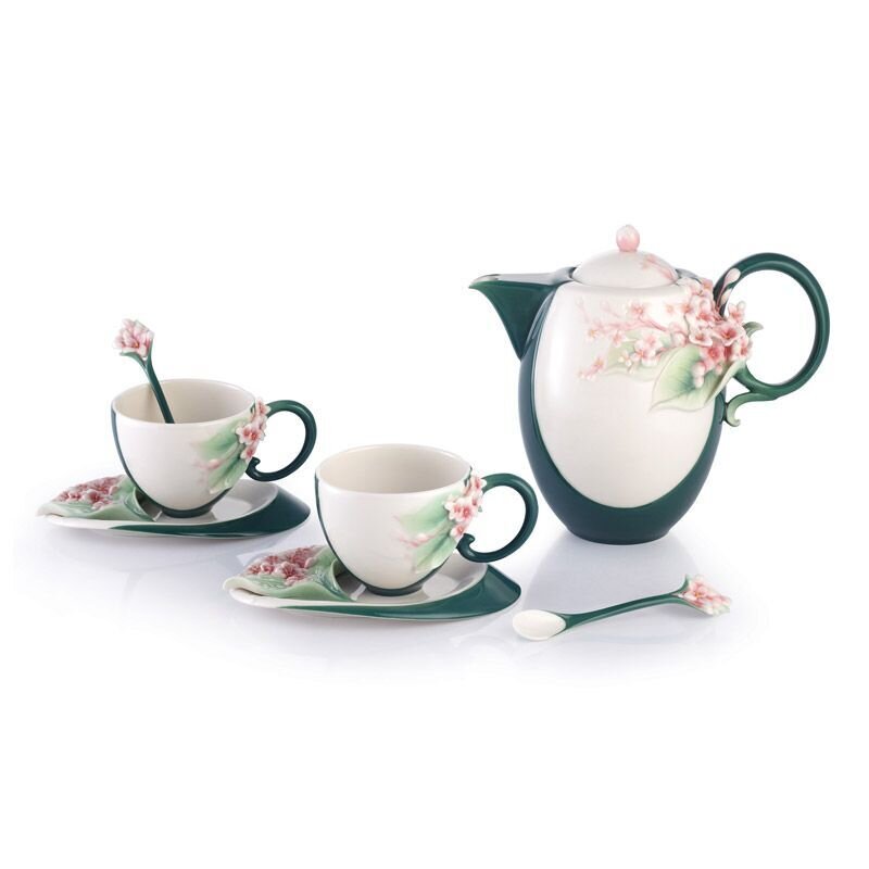 Franz Porcelain Shining Hope Lilac Teapot Cup Saucer Spoon Set FZ03114