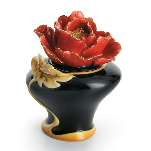 Franz Porcelain Striking Vermillion Peony Sugar Jar With Cover FZ01167