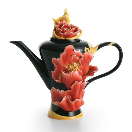 Franz Porcelain Striking Vermillion Peony Teapot FZ01165