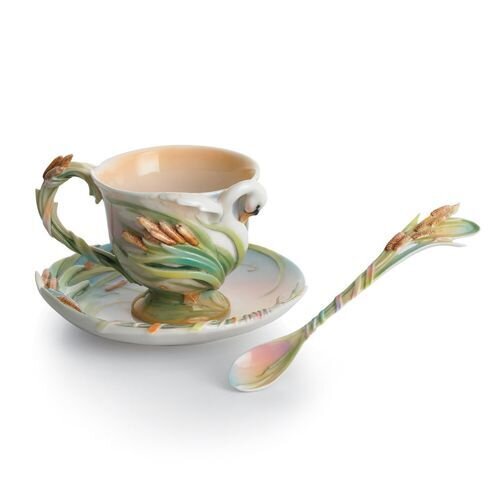 Franz Porcelain Swan Lake Cup Saucer Spoon Set FZ01546