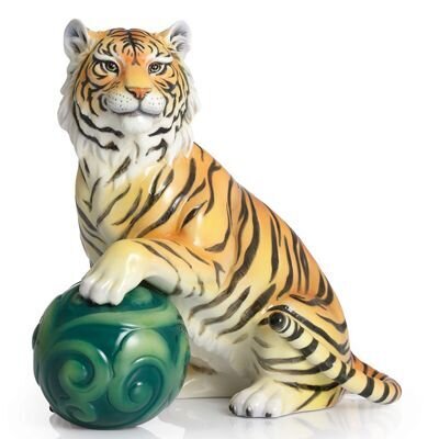 Franz Porcelain Tiger Design Sculptured Porcelain Tiger and Jade Cloud Figurine FZ02315