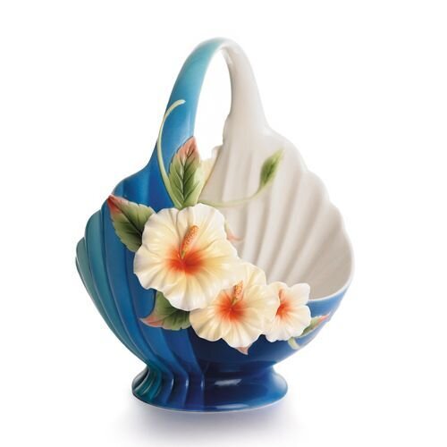 Franz Porcelain Tropical Beauty Hibiscus Flower Ornamental Basket FZ01790