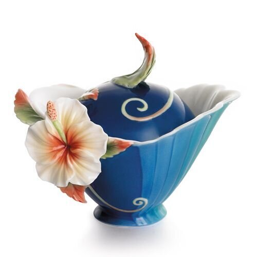 Franz Porcelain Tropical Beauty Hibiscus Flower Sugar Jar With Cover FZ01782
