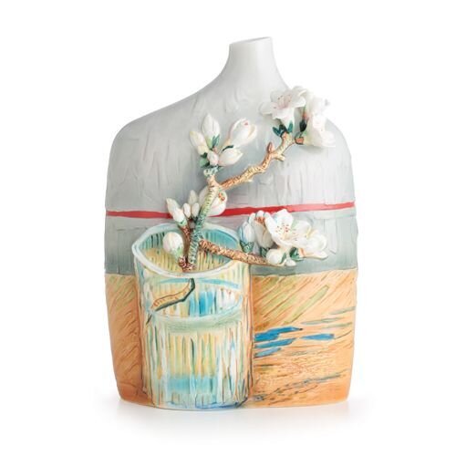 Franz Porcelain Van Gogh Blossoming Almond Branch In A Glass Design Sculptured Porcelain Mid Size Vase FZ02683