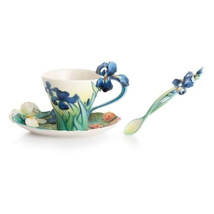 Franz Porcelain Van Gogh Iris Flower Cup Saucer Spoon Set FZ02453