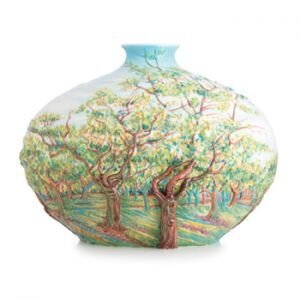 Franz Porcelain Van Gogh White Orchard Design Sculptured Porcelain Mid Size Vase FZ02697