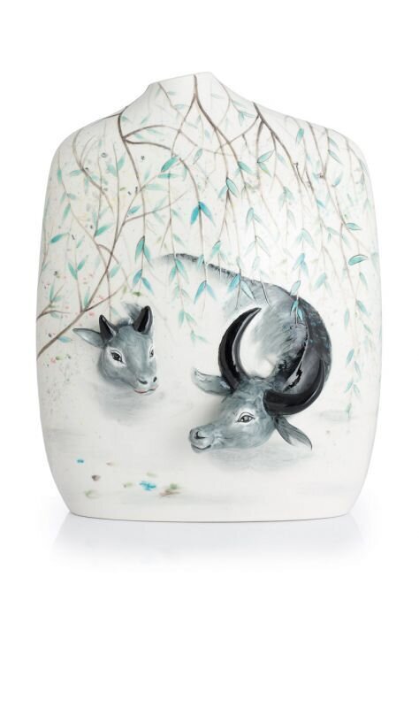 Franz Porcelain Water Buffalos Vase Limited Edition 588 FZ02828