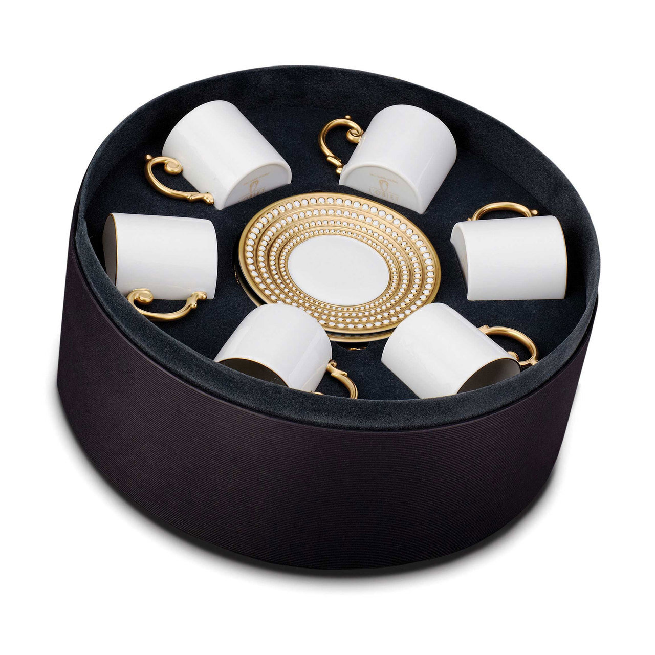 L'Objet Perlee Espresso Cup and Saucer Gift Box of 6 Gold