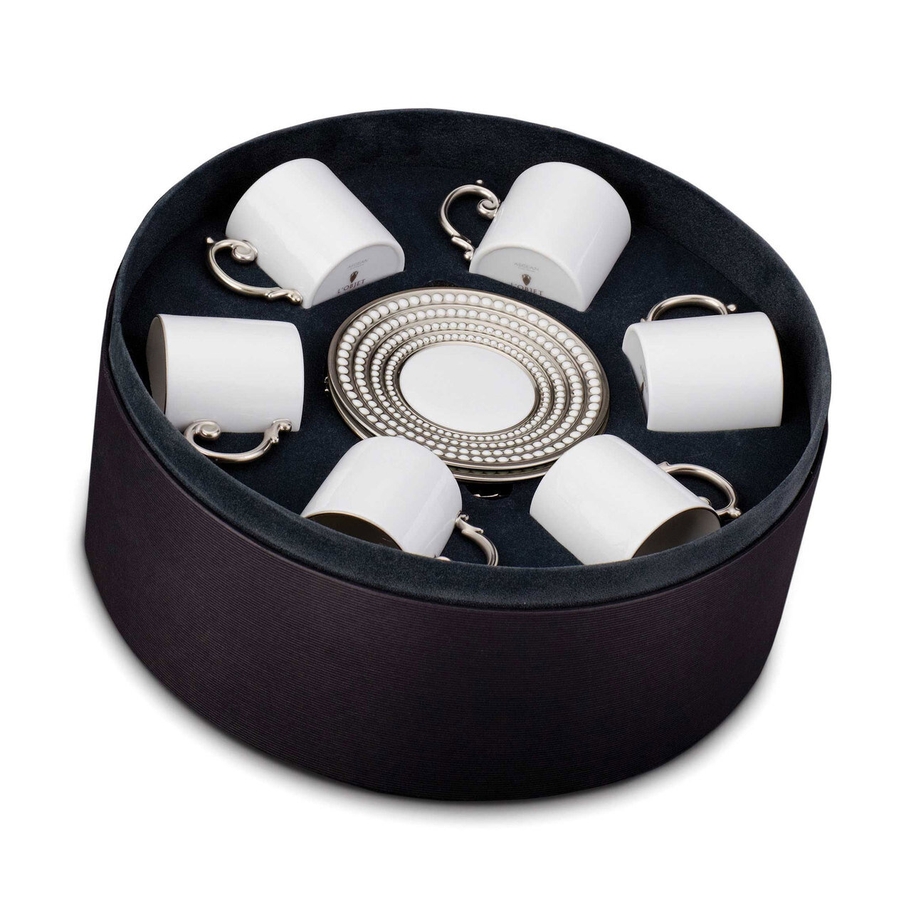 L&#39;Objet Perlee Espresso Cup and Saucer Gift Box of 6 Platinum, MPN: PR356,