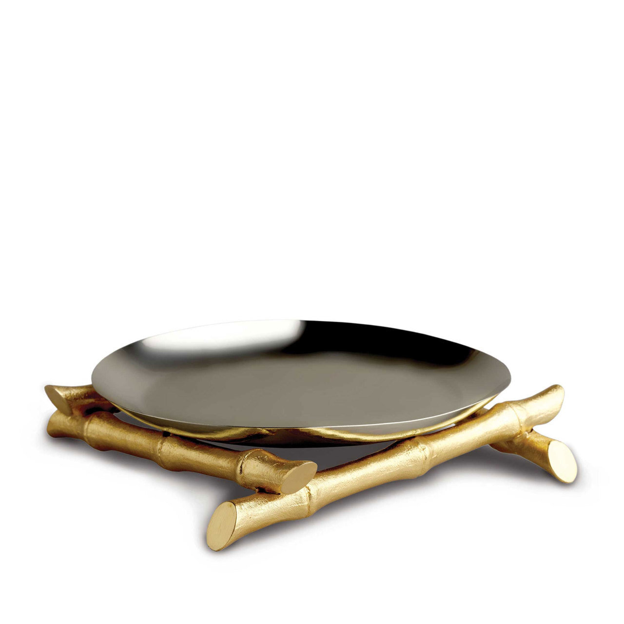 L'Objet Bambou Round Platter 24k Gold-Plated Stainless Steel