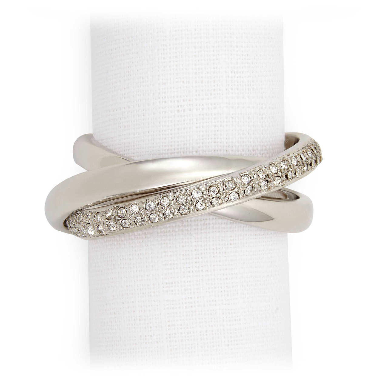 L'Objet Platinum with White Crystals Three-Ring Napkin Holder