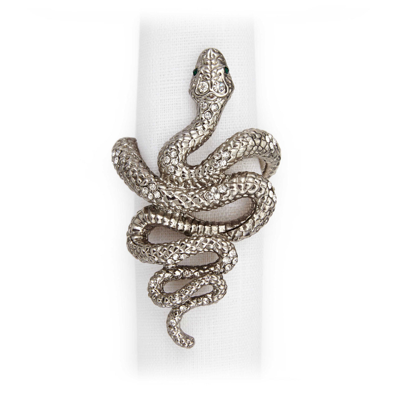 L'Objet Platinum with White Crystals Snake Napkin Holder