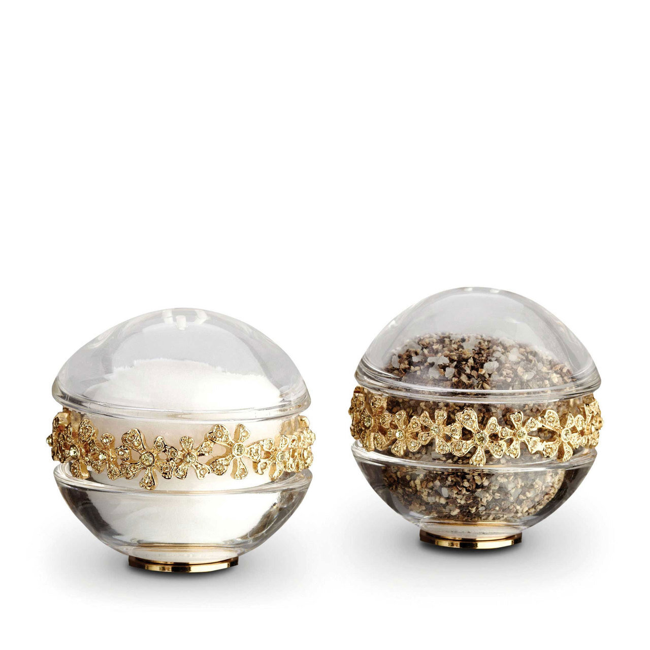 L'Objet Gold with Yellow Crystals Salt and Pepper Shaker Garland Spice Jewels