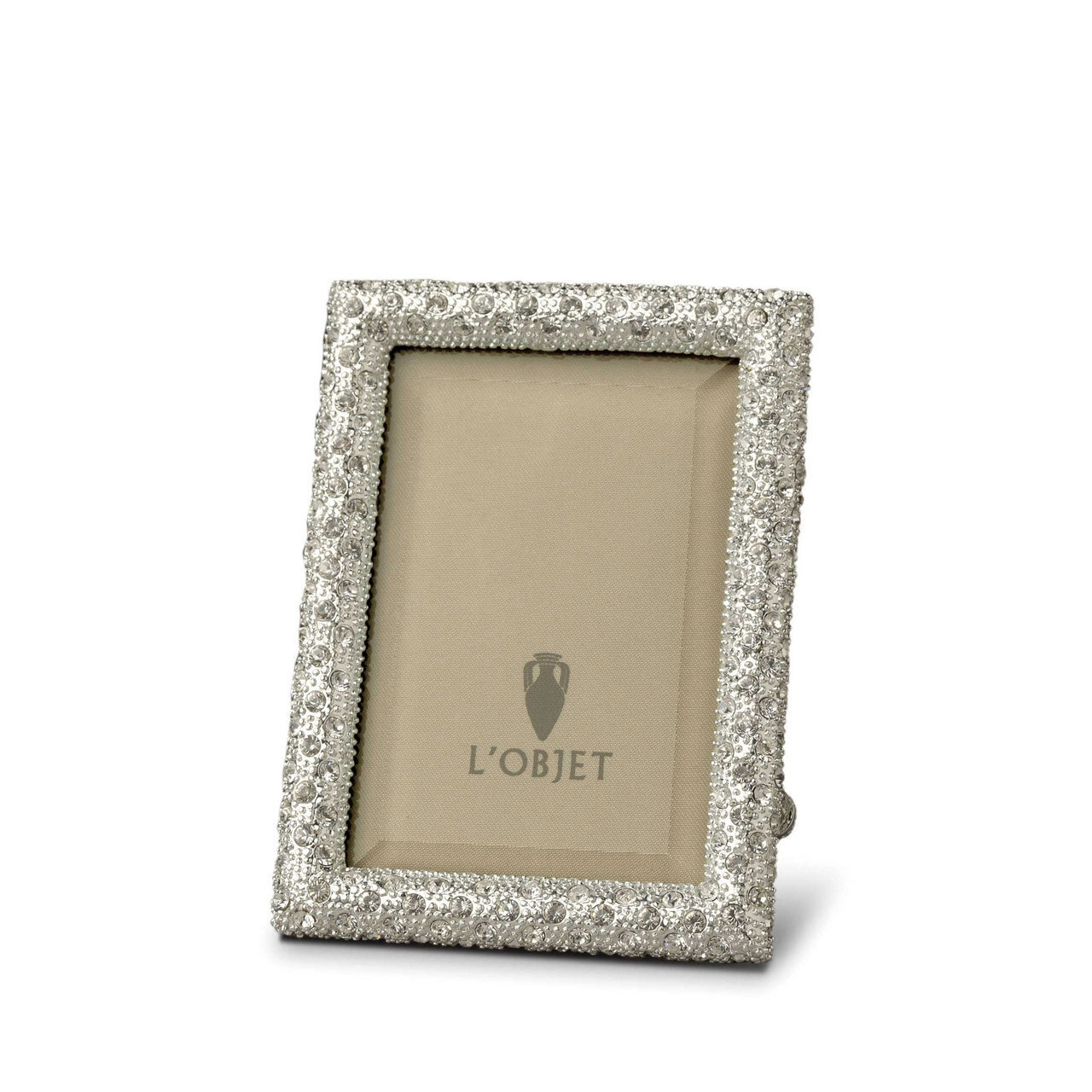 L'Objet Rectangular Pave 2 x 3 Inch Platinum with White Crystals Picture Frame