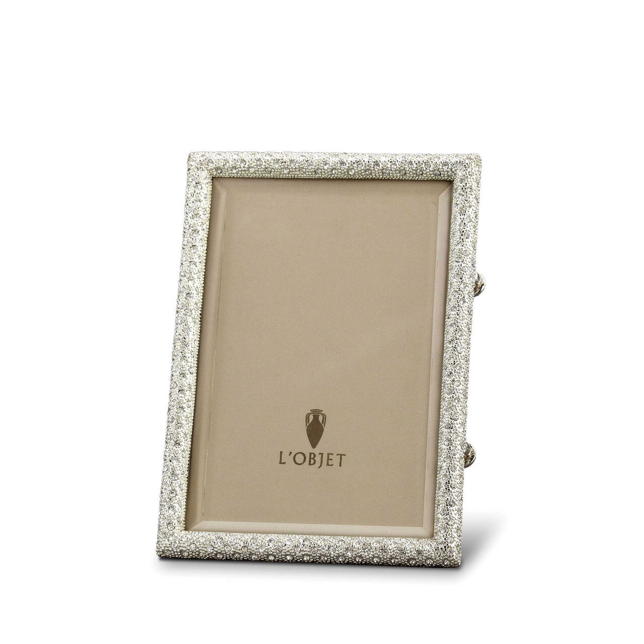 L'Objet Rectangular Pave 4 x 6 Inch Platinum with White Crystals Picture Frame