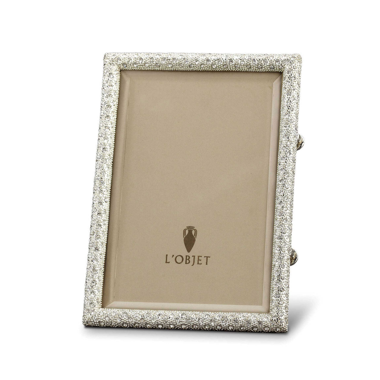 L&#39;Objet Rectangular Pave 5 x 7 Inch Platinum with White Crystals Picture Frame