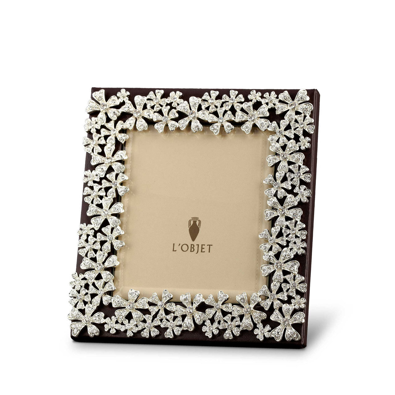 L'Objet Garland 5 x 5 Inch Platinum with White Crystals Picture Frame