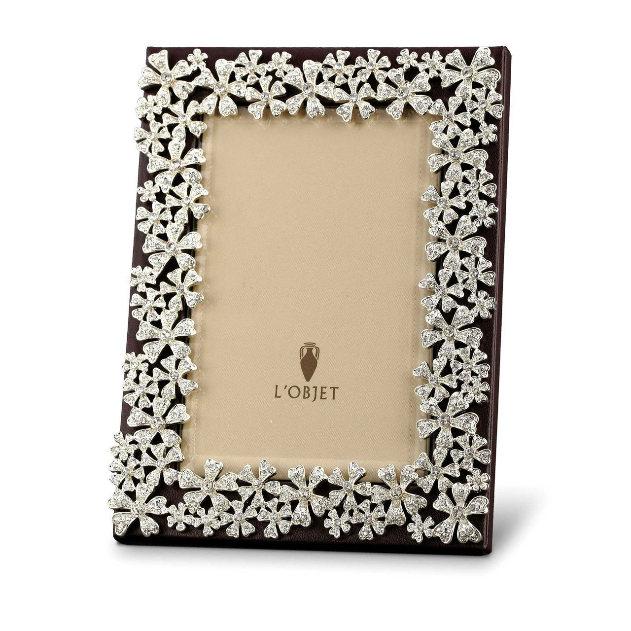 L'Objet Garland 8 x 10 Inch Platinum with White Crystals Picture Frame