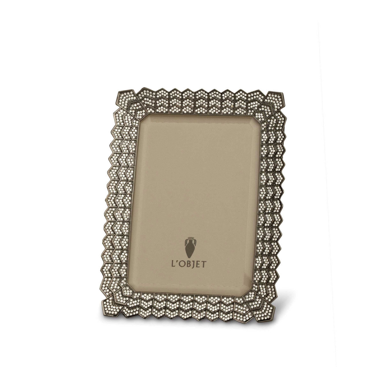 L'Objet Deco Noir 4 x 6 Inch Platinum with White Crystals Picture Frame