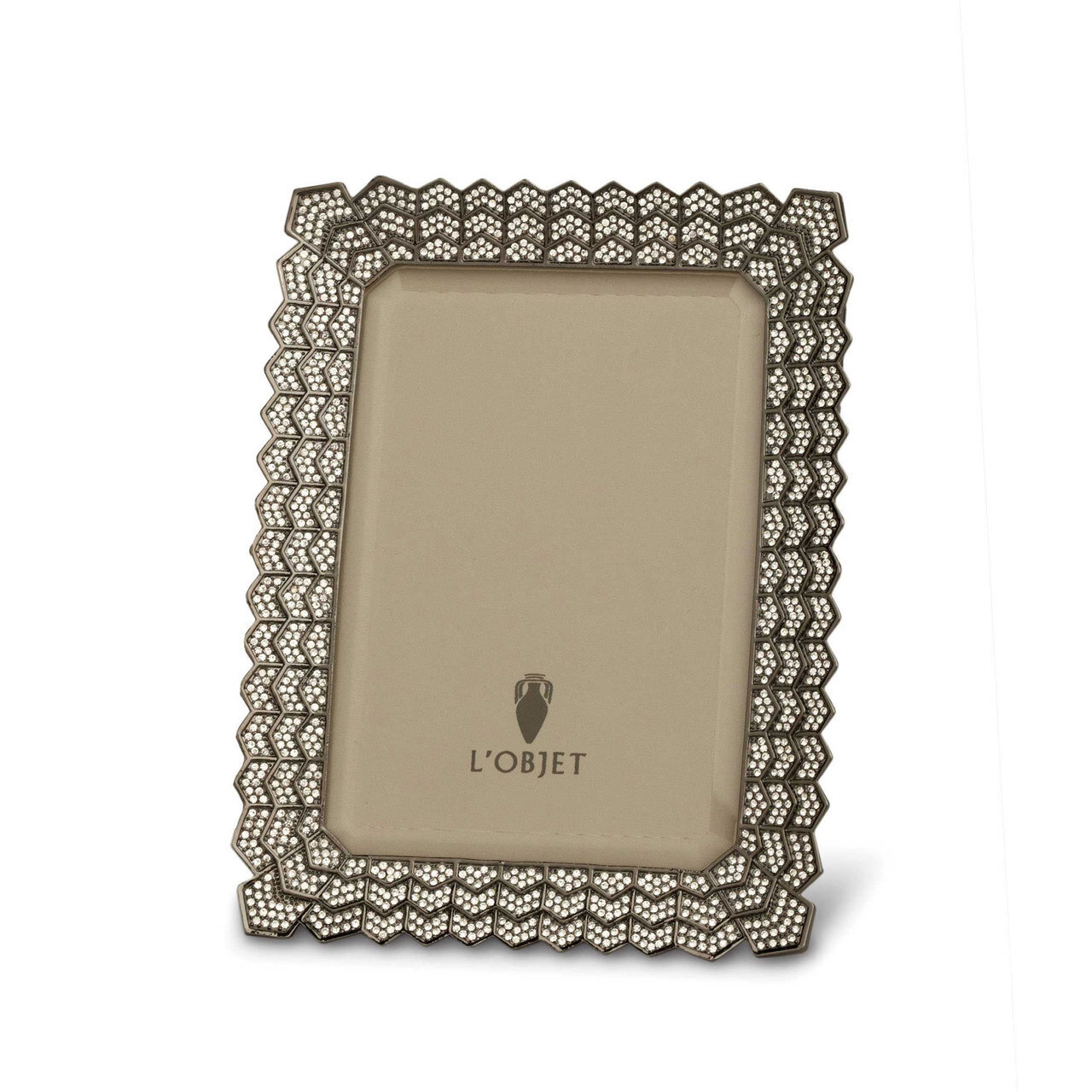 L'Objet Deco Noir 5 x 7 Inch Platinum with White Crystals Picture Frame
