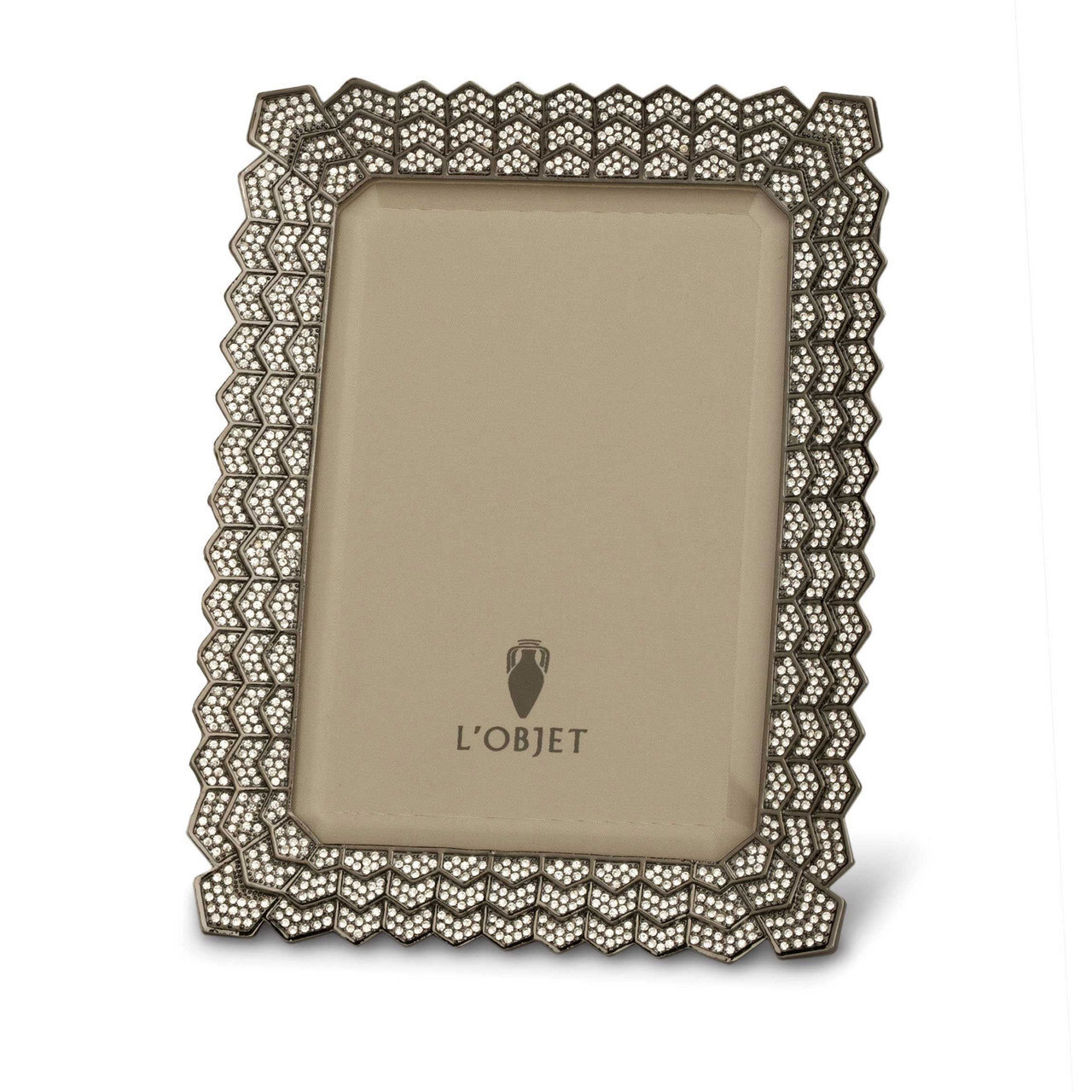 L'Objet Deco Noir 8 x 10 Inch Platinum with White Crystals Picture Frame