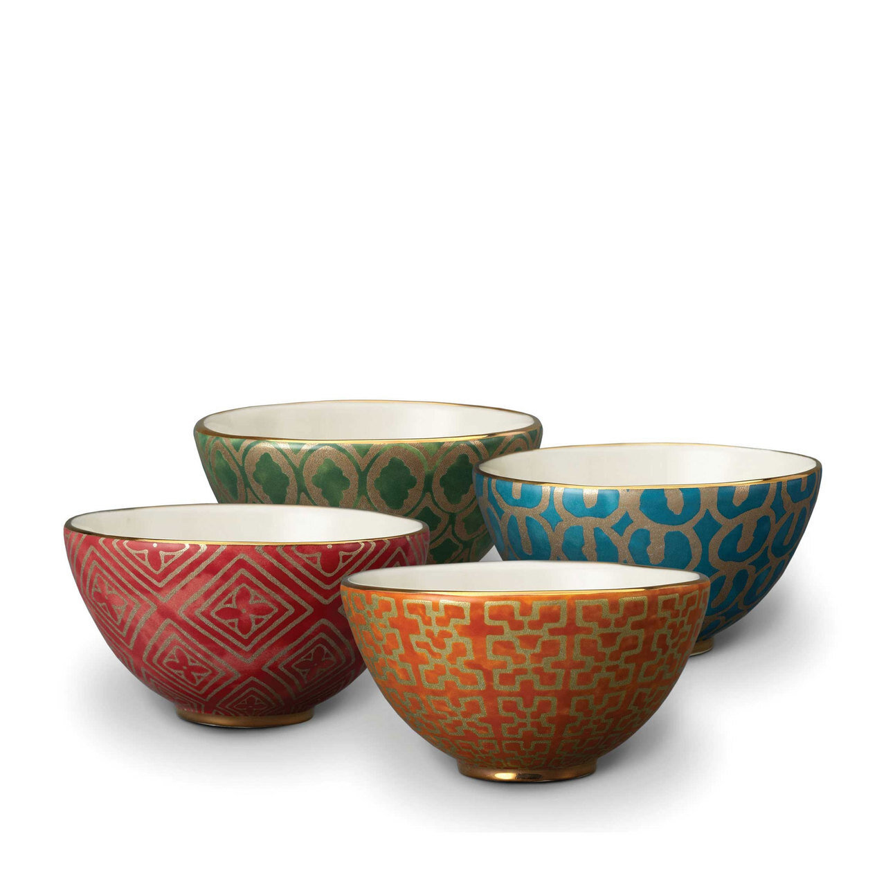 L'Objet Fortuny Cereal Bowls Set Red, Orange, Green, Teal Set of Four