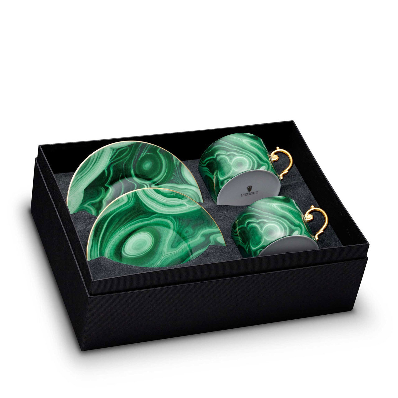 L'Objet Malachite Tea Cup and Saucer Gift Box of 2