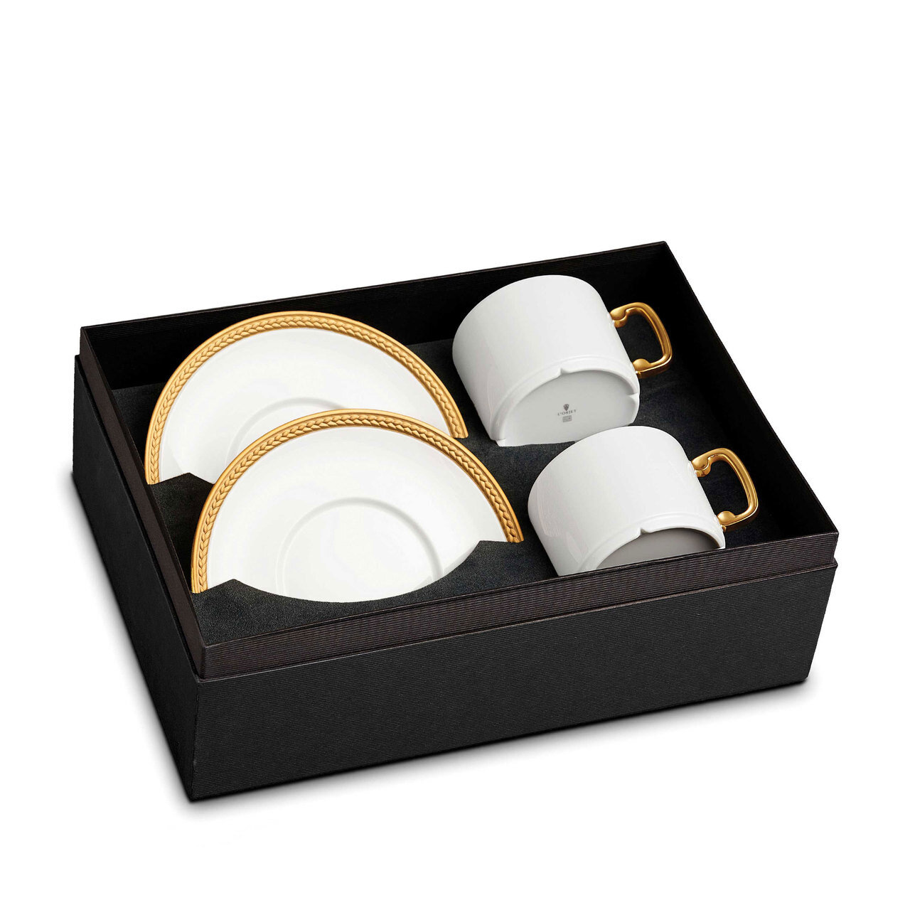 L'Objet Soie Tressee Tea Cup and Saucer Gift Box of 2 Gold