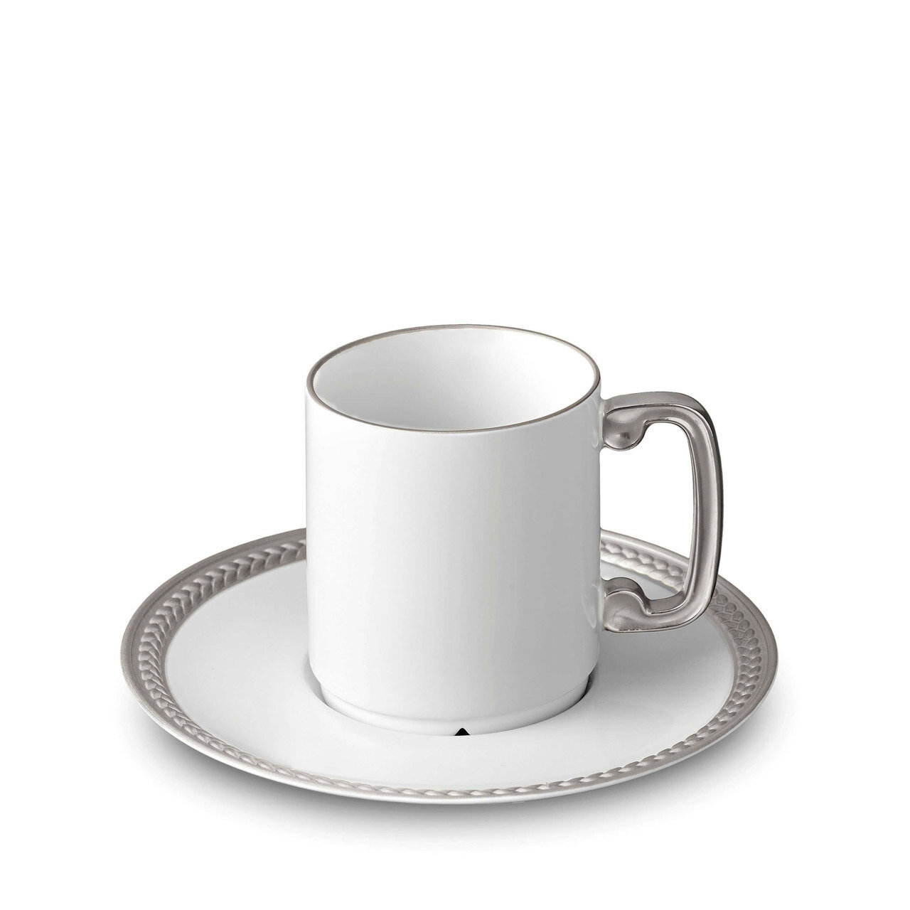 L'Objet Soie Tressee Espresso Cup and Saucer Platinum