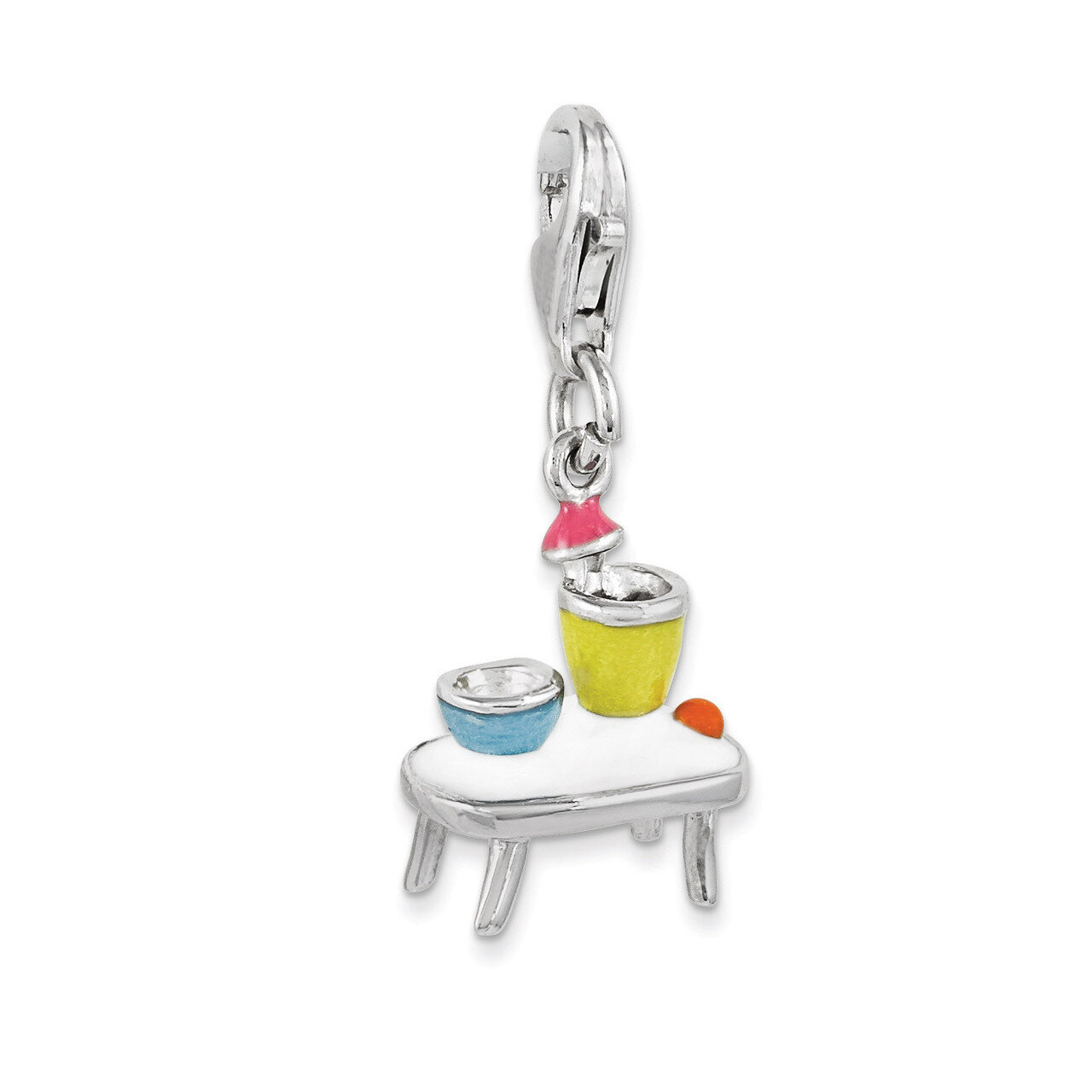 Table and Bowls Charm Sterling Silver Enameled QCC1002