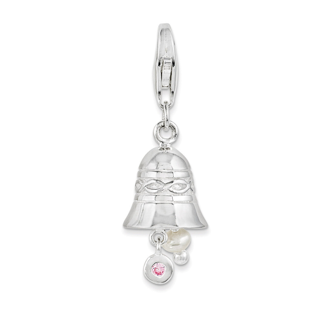Wedding Bell with Synthetic Diamond and Fresh Water Cultured Pearl Sterling Silver QCC1003