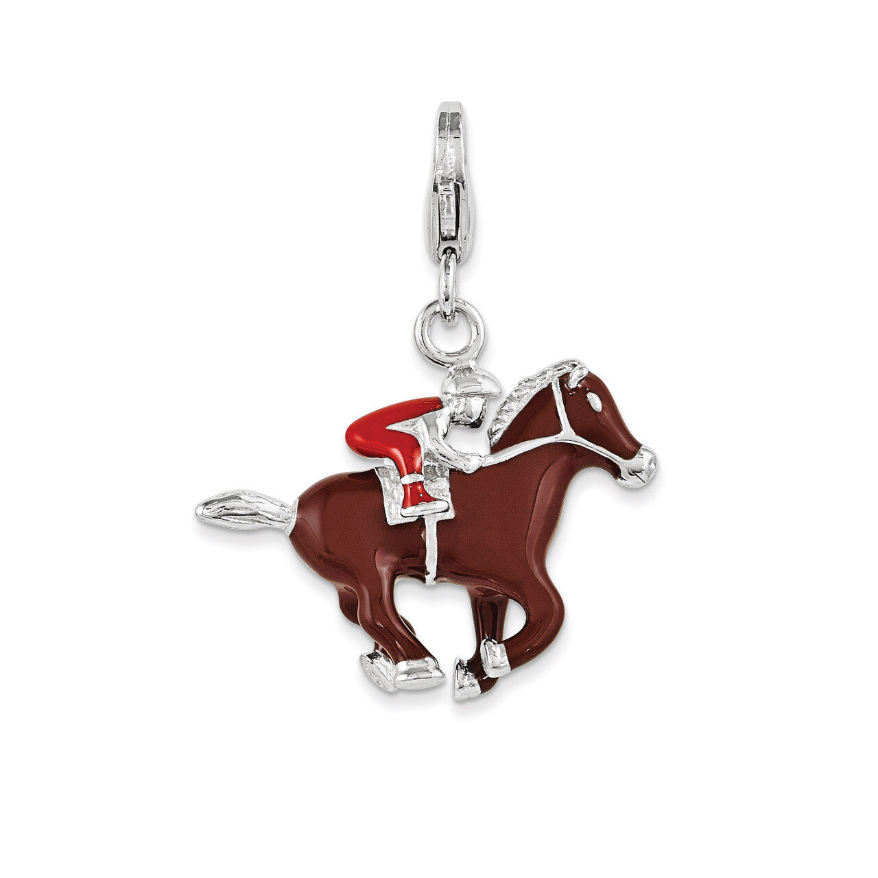 Horse and Jockey Charm Sterling Silver Enamel QCC1005 by Amore La Vita, MPN: QCC1005, 191101386398