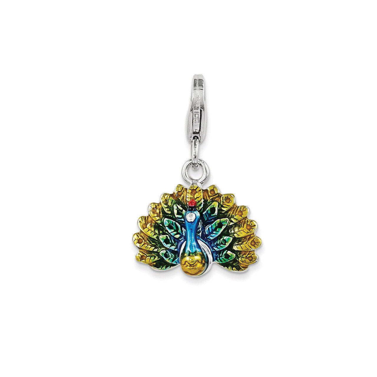 Peacock Charm Sterling Silver Enamel QCC1016 by Amore La Vita, MPN: QCC1016, 191101390524