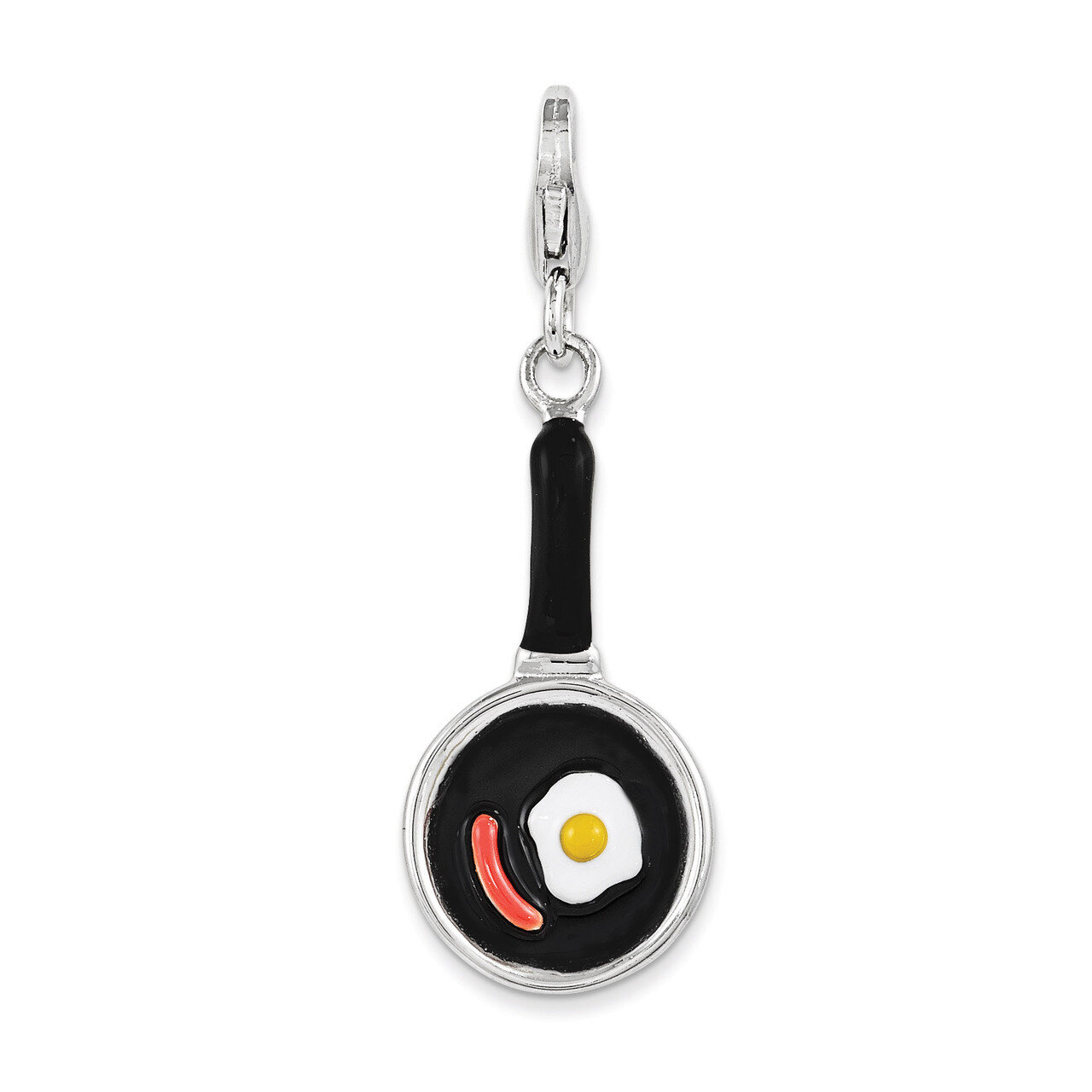 Frying Pan with Food Charm Sterling Silver Enamel QCC1018