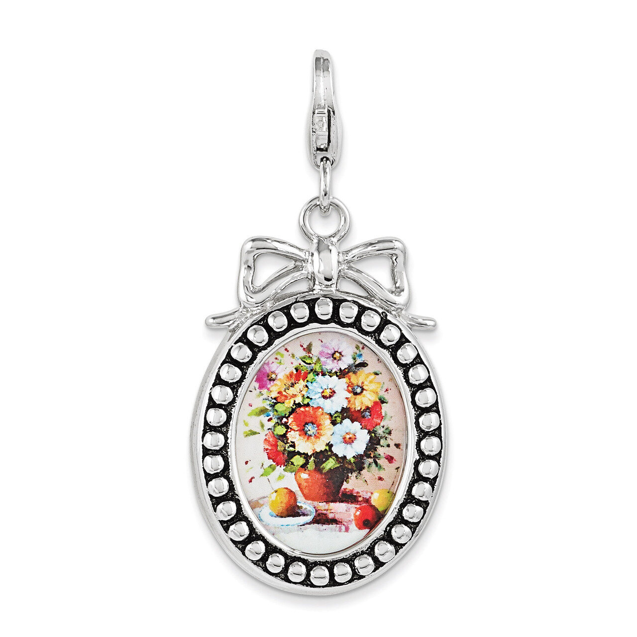Framed Bouquet Of Flowers Charm Sterling Silver QCC1019 by Amore La Vita, MPN: QCC1019, 191101390722