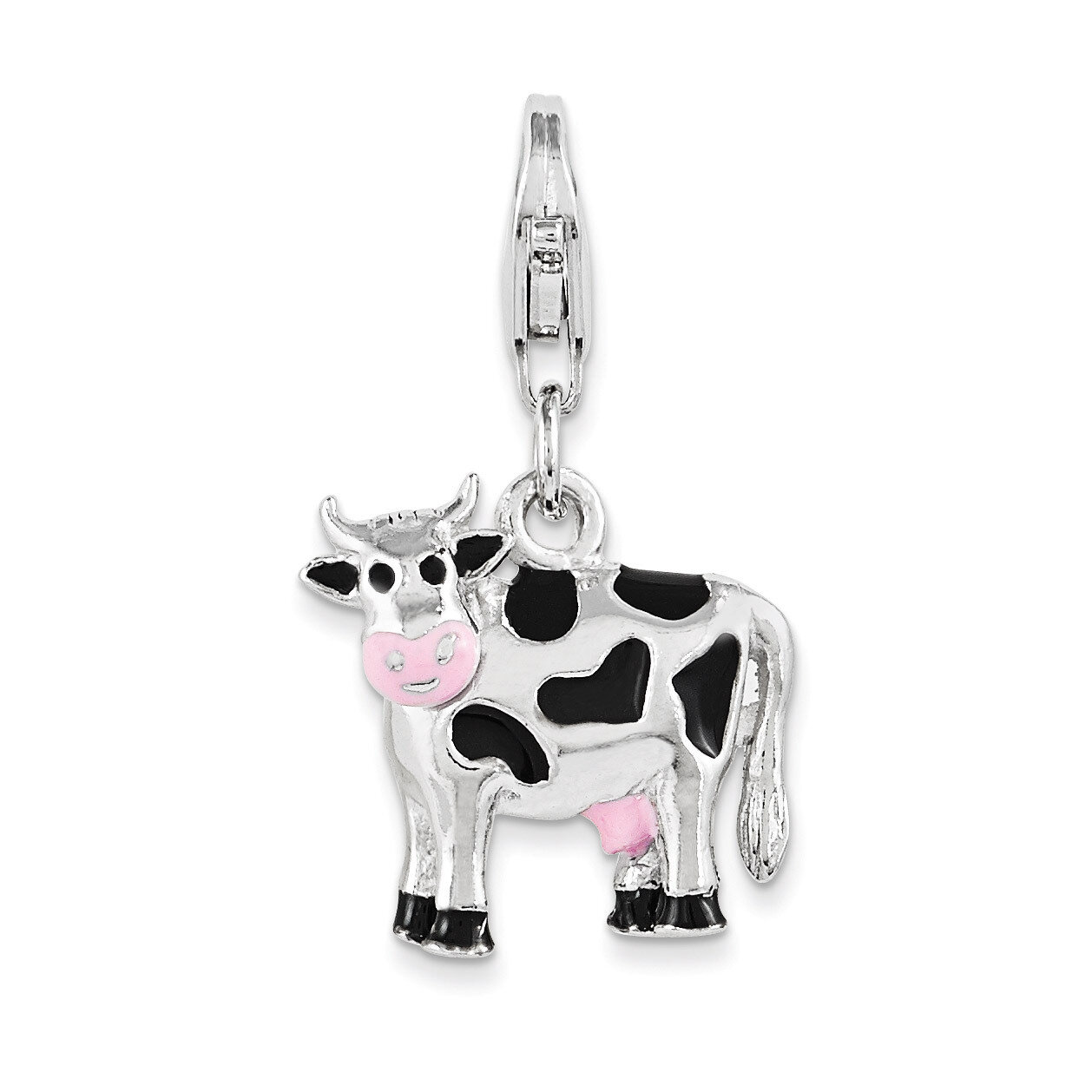 Polished and Enameled 3D Cow Charm Sterling Silver QCC1030 by Amore La Vita, MPN: QCC1030, 88395752…